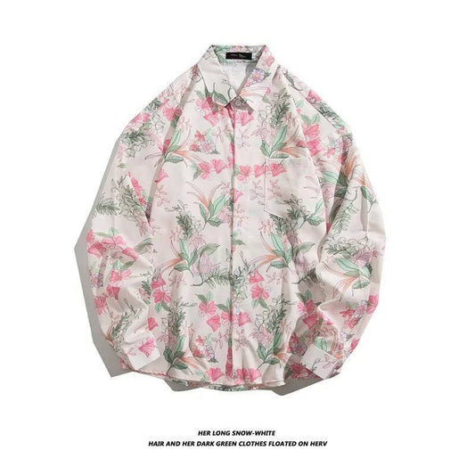 [BCBGH Series]★Shirt★ 2color Tops, Long Sleeve Shirt, Floral Shirt, Unisex, Men's, Casual, Cute