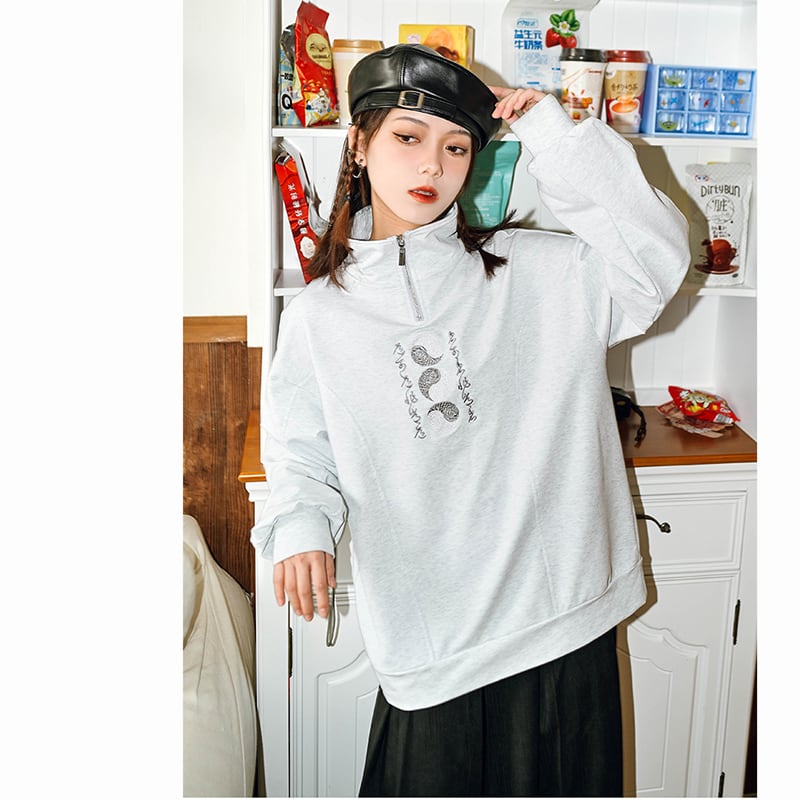 ✿New item! [Kokaisha --- Kenkon Series] ★China style tops★ 2color embroidery sweatshirt original casual gray