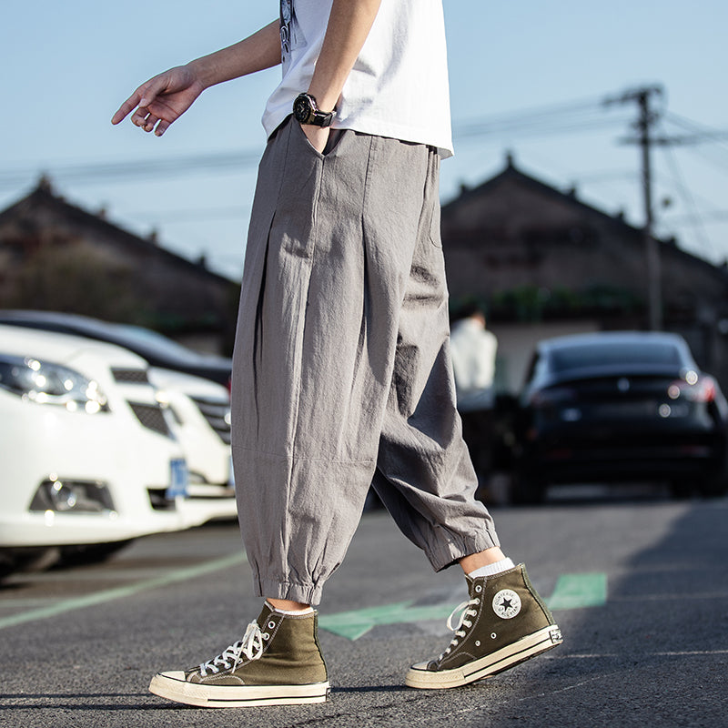 [HUICHUN Series] ★ Pants ★ 4 colors Bottoms Unisex Men's Large Size Plain 8/10th Length Cotton Linen