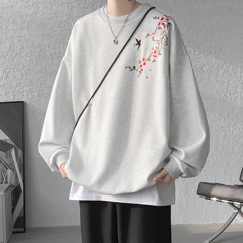 [CHAOMEICHEN Series]★China style tops★ 4color embroidered sweatshirt unisex men's large size black red gray