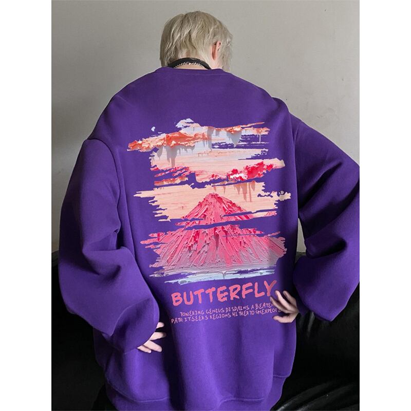 [LGH Series]★Tops★ 6color Sweatshirt Unisex Men's Large Size Oil Painting Style Snowy Mountain White Red Black Purple