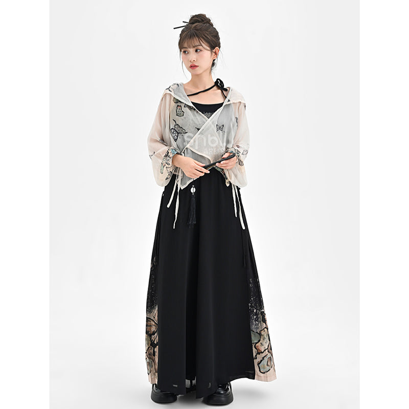 [Kokaisha---Butterfly Gin Series] Chinese-style trousers, bottoms, gaucho pants, original, slimming, switching, floral pattern