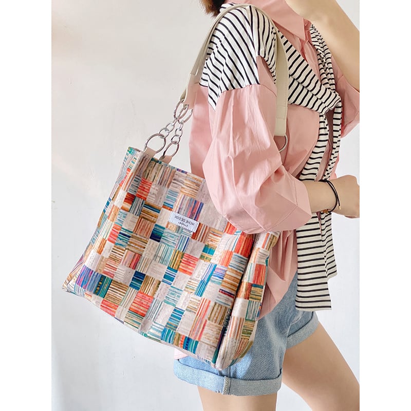 [JaneBeauty Series]★Bag★ Shoulder Large Capacity Graffiti Print Commuting Office Lady Date School Plaid Pattern Graffiti Color