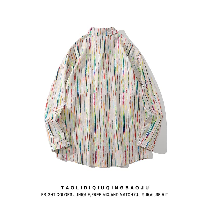 [JINKESEN Series]★Shirt★ Tops, long sleeve shirt, unisex, men's print, vertical stripes, striped pattern, color