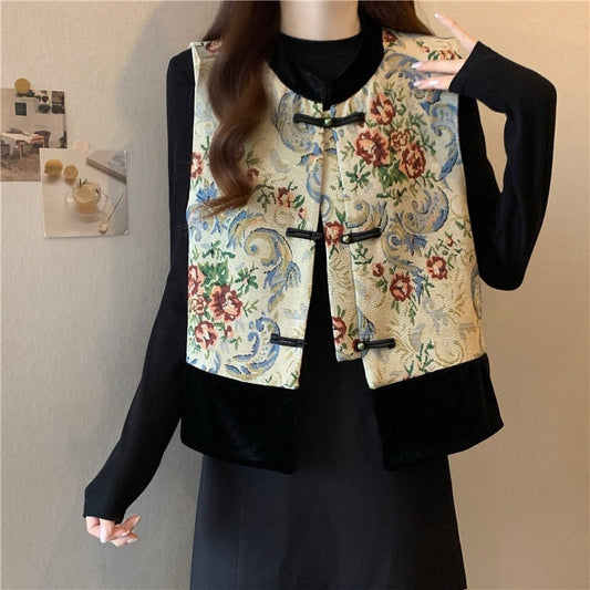 [DUOBAO Series] ★Chinese style tops★ Vest, Chinese clothes, floral pattern, easy to match, design, cute