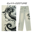 Load image into Gallery viewer, [GZ・99 Series]★China style pants★ 2color bottoms denim pants dragon pattern dragon pattern blue blue
