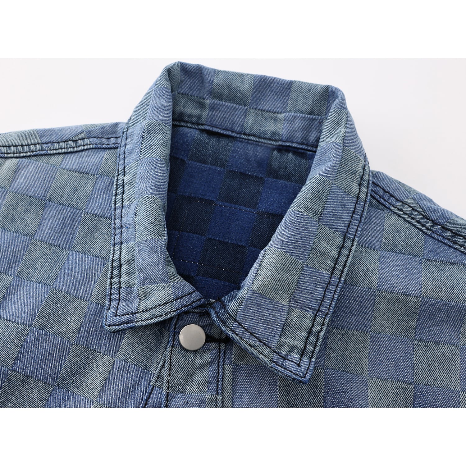 [LHSEN Series] ★Outer★ Denim Jacket Jacket Jeans Tie-dye Women's Plaid Pattern Blue