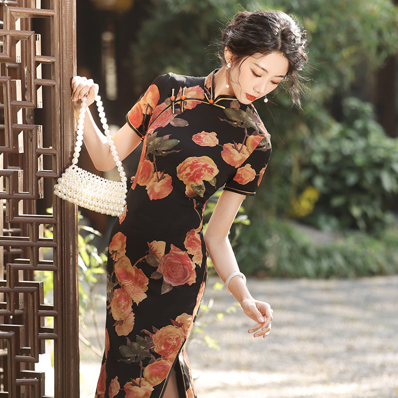 [RUYUN series] ★Chinese dress★ 3 colors Chinese style dress Floral pattern Long length Birthday gift Elegant