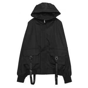 [WL Series] ★Jacket★ Outerwear with hood, unisex, men's black, black, easy to match, unique