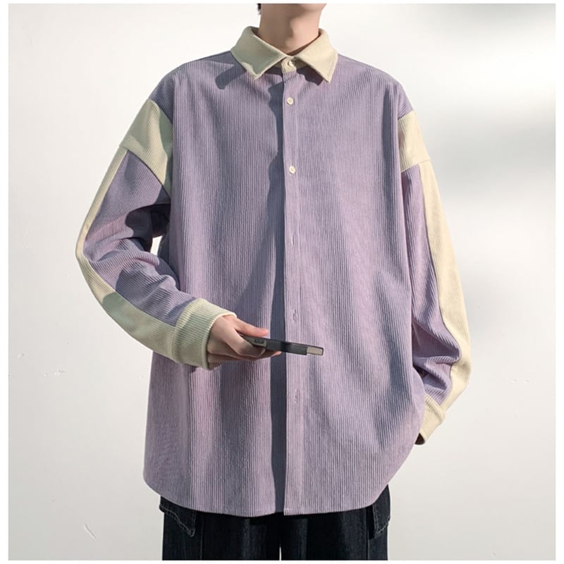 ✿New item! [BIGEMAN Series]★Shirt★ 2color Tops Suede Unisex Men's Large Size Color Scheme Black Purple