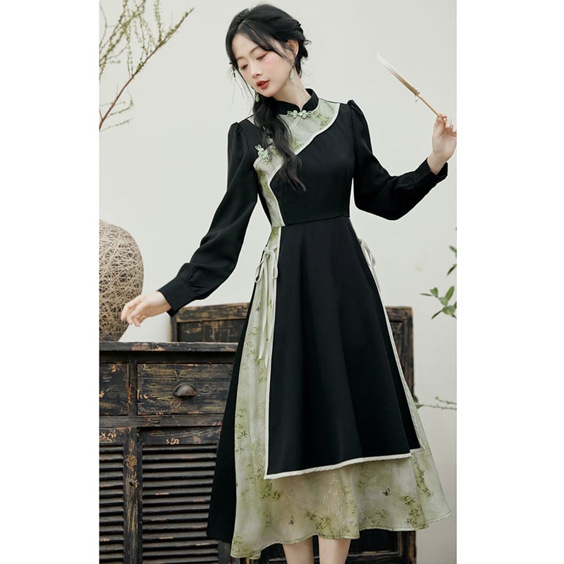 [Hanamori Series]★Chinese style dress★ Improved Chinese dress, fake layered, cute Chinese clothing