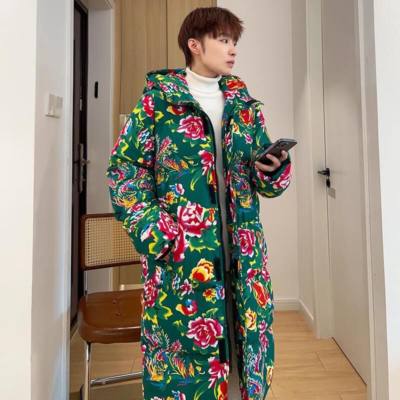 [YEFENG Series]★China style cotton coat★3color tops, floral pattern, winter coat, long length, unisex, men's, large size, black, red, green, blue