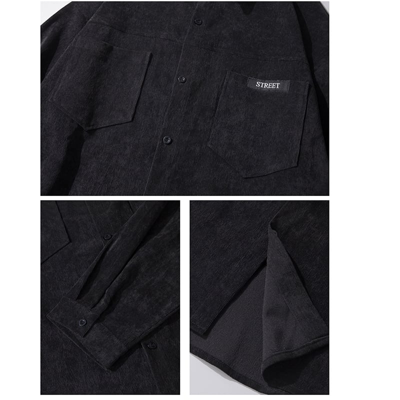 [OOPSJOYCE Series]★Shirt★ Tops Long Sleeve Shirt Corduroy Simple Black Black ML XL 2XL