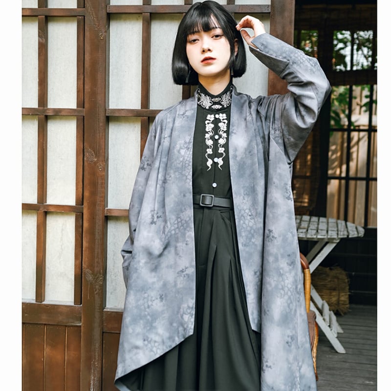 ✿New item! [Kokaisha---Dragon dyeing series] ★China style coat★ Long outerwear, happi coat, outerwear, tie-dye, gray