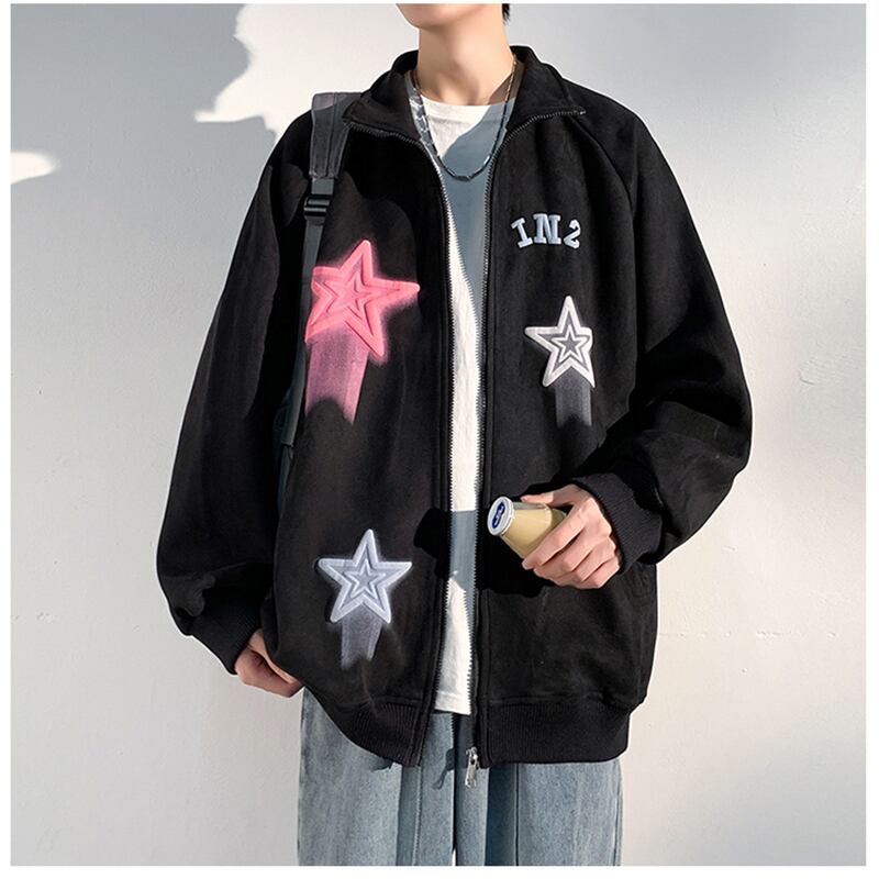 [ZUNKUN series]★Jacket★ 3color outerwear unisex men's suede star pattern brown black green