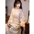 Load image into Gallery viewer, [GYBN Series] ★One Piece★ Lace V-neck Improves Temperament Retro Apricot Long Length Party
