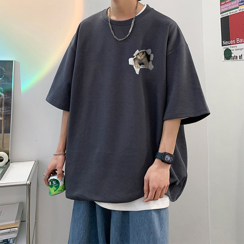 【NANSHIシリーズ】★Tシャツ★ 6color トップス 半袖 男女兼用 メンズ 大きいサイズ 猫 ねこ ネコ コットン