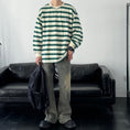 Load image into Gallery viewer, [V37 Series] ★Tops★ 2color sweatshirt unisex men's horizontal striped striped pattern black green easy to match
