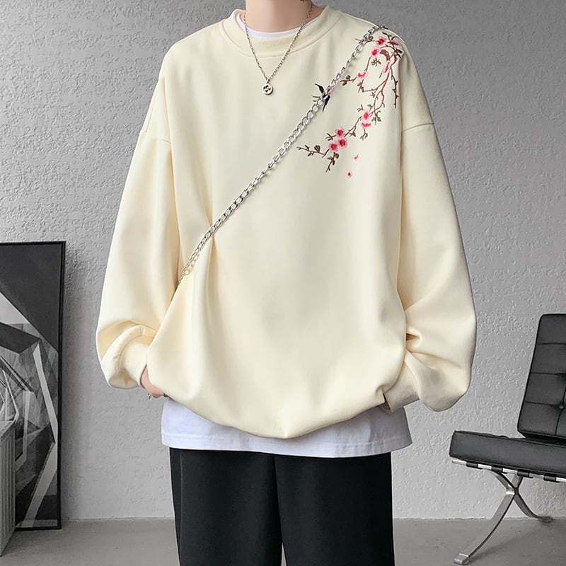 [CHAOMEICHEN Series]★China style tops★ 4color embroidered sweatshirt unisex men's large size black red gray