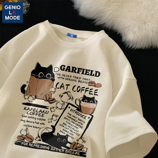 【GENIOLAMODEシリーズ】★Tシャツ★ 5color トップス 半袖 男女兼用 メンズ 大きいサイズ 猫 ねこ ネコ 猫柄