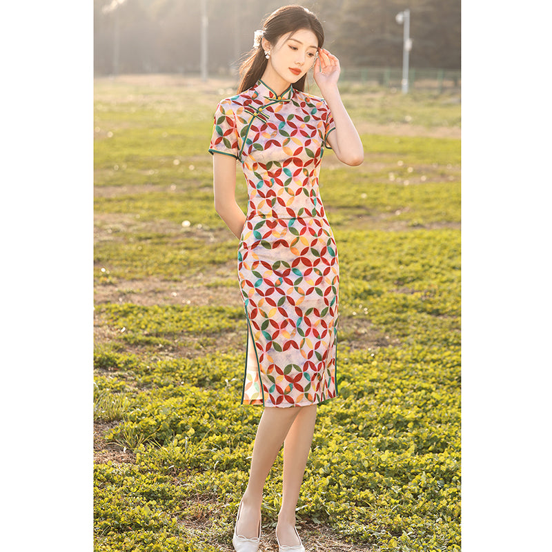 [HLQ Series] ★Chinese Dress★ Chinese-style dress, floral pattern, cute, coming-of-age ceremony, colorful, date, slimming