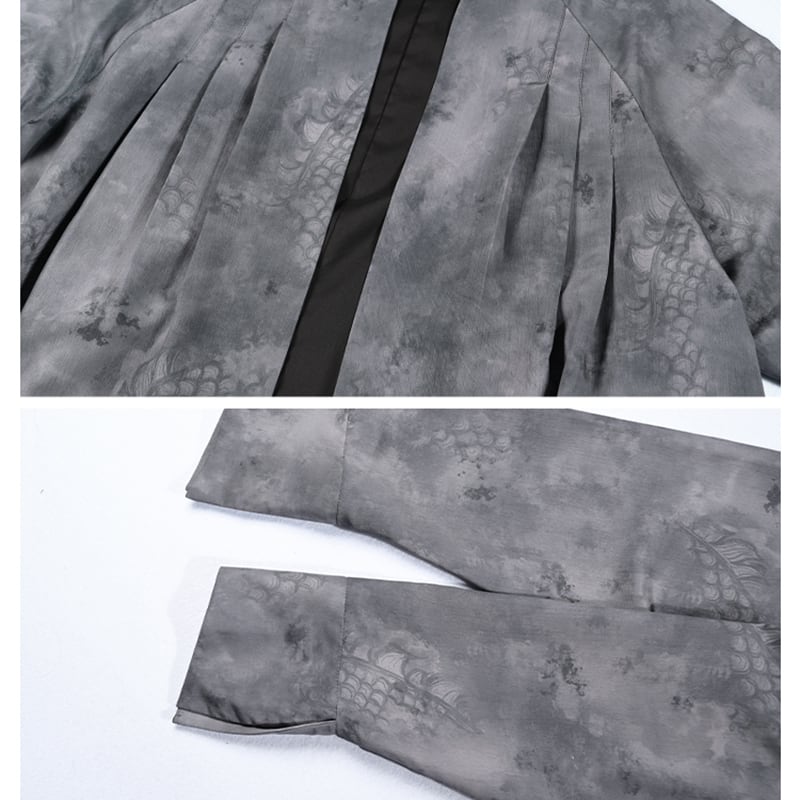 ✿New item! [Kokaisha---Dragon dyeing series] ★China style coat★ Long outerwear, happi coat, outerwear, tie-dye, gray