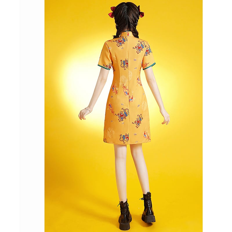 [SSJ Series]★China Dress★ One Piece Year-end Party Coming of Age Ceremony Yellow Yellow Short Length Slimming Wear