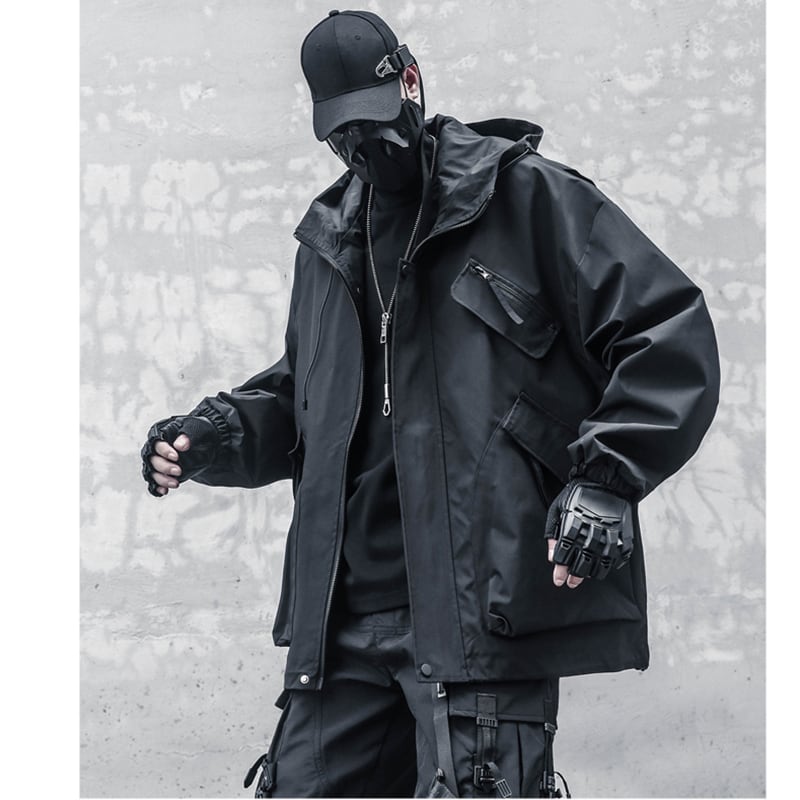 [WL Series] ★Jacket★ Outerwear with hood, unisex, men's black, easy to match with design.