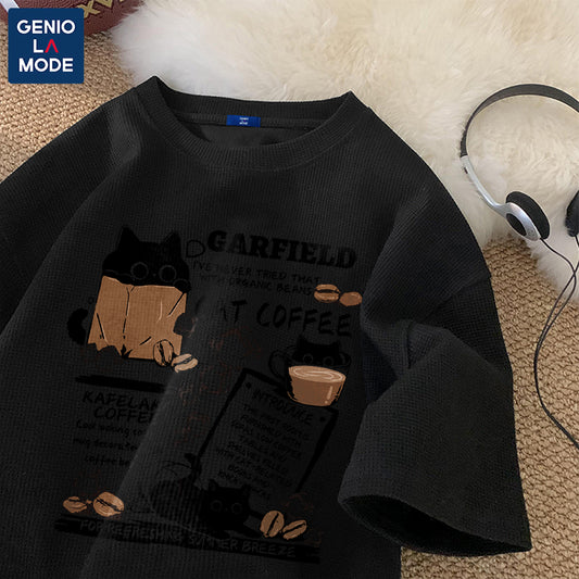 【GENIOLAMODEシリーズ】★Tシャツ★ 5color トップス 半袖 男女兼用 メンズ 大きいサイズ 猫 ねこ ネコ 猫柄