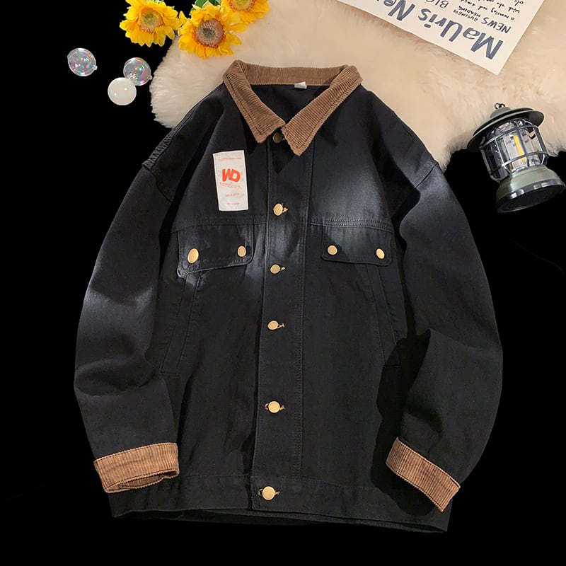 [CHAOMEICHEN Series] ★Jacket★ Denim jacket outerwear unisex men's color scheme black black