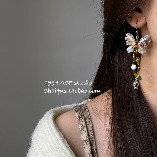 [CHAIFU Series]★China Style Earrings★ Pair Earrings Accessories Women's Butterfly Aya Long Length