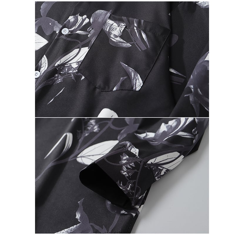 [BCBGH Series]★China style shirt★ 2color tops long sleeve shirt unisex men's ink pattern white black