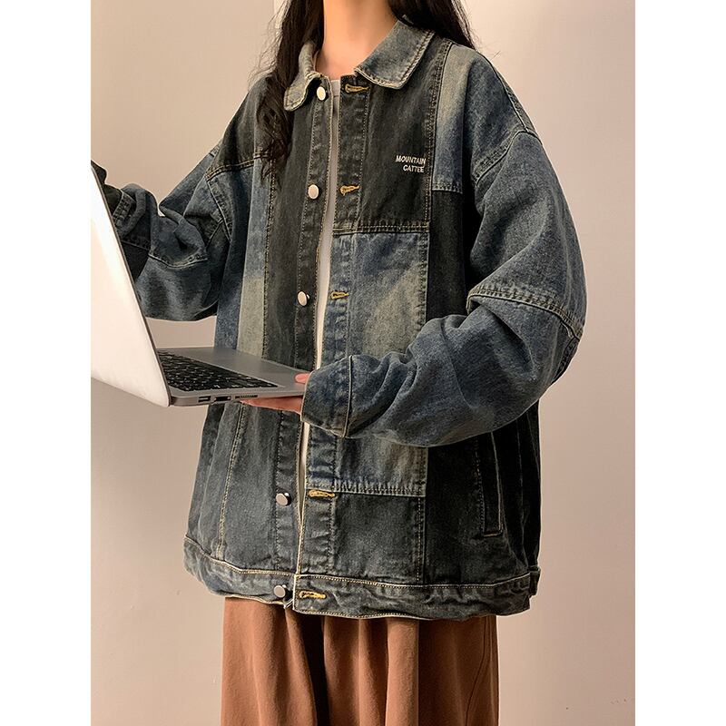 [CHAOMEICHEN Series] ★Jacket★ Denim jacket outerwear unisex men's jeans color scheme blue switching