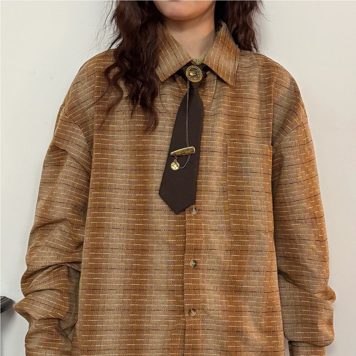 ✿New item! [UATONLINE Series]★Shirt★ Shirt with tie, long sleeve shirt, plaid tops, unisex, men's