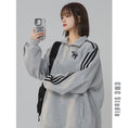 Load image into Gallery viewer, [Fujiiman series] ★Tops★ 3color sweatshirt POLO neck unisex men's vertical striped striped pattern gray white black
