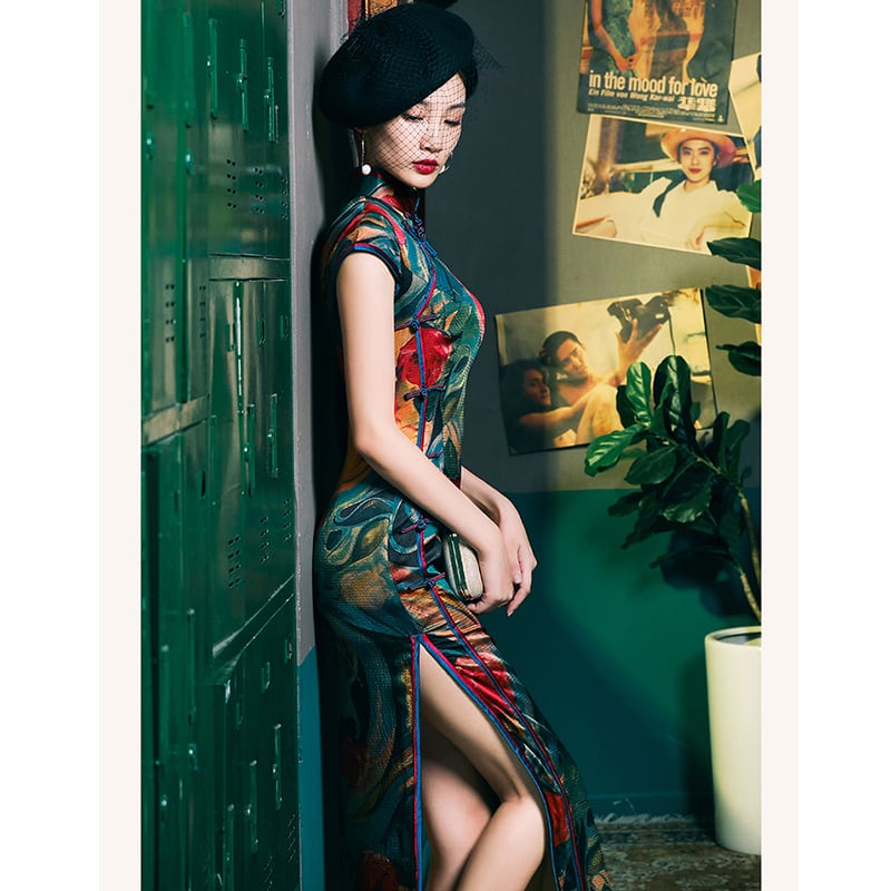 [MISS.F Series] ★Cheongsam Dress★ Silk Temperament Enhancement Chinese Style Dress Women's Party Wedding Floral Pattern