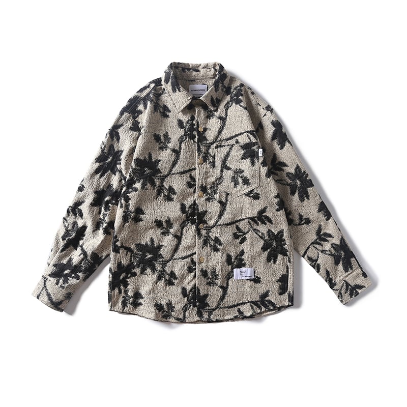 [FAXIEN Series]★Shirt★ Tops, Floral pattern shirt, Long sleeve shirt, Thick, Unisex, Men's, Ink pattern, Retro