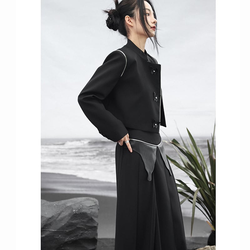 ✿New item! [Big Blue Dragon Series] ★China style outerwear★ Blazer, short length, easy to match, simple, black, black