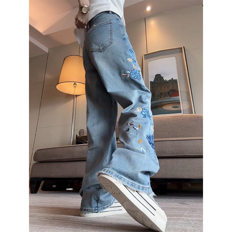 [OURI Series] ★Denim pants★ Trousers Bottoms Floral pattern Casual Easy to match Ladies Fashionable