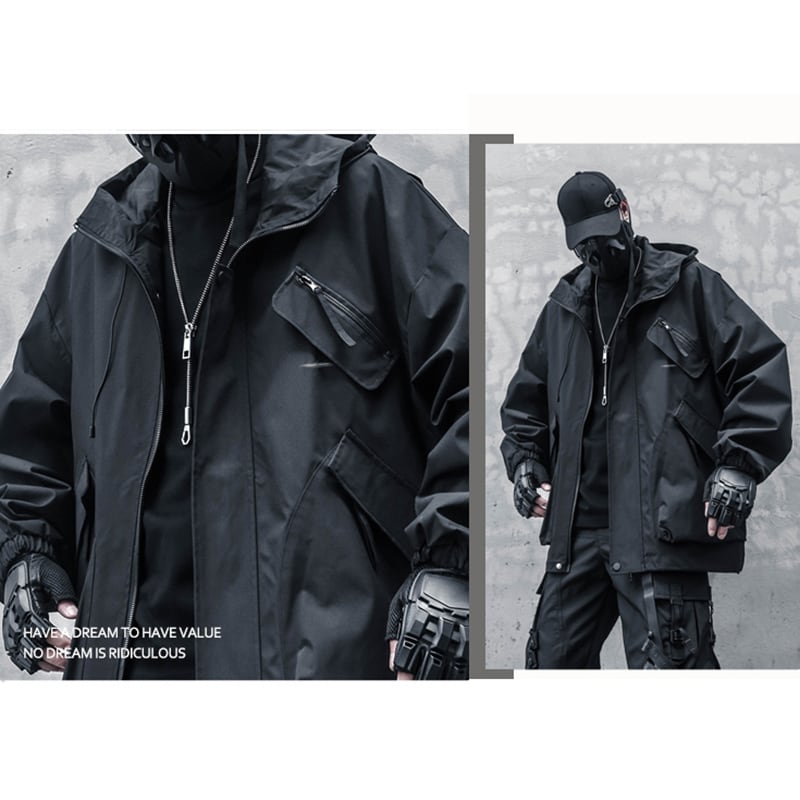 [WL Series] ★Jacket★ Outerwear with hood, unisex, men's black, easy to match with design.