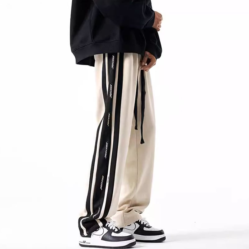 [PPG Series]★Casual Pants★ 3color Suede Bottoms Pants Unisex Men's Vertical Striped Striped Pattern Black Beige Green