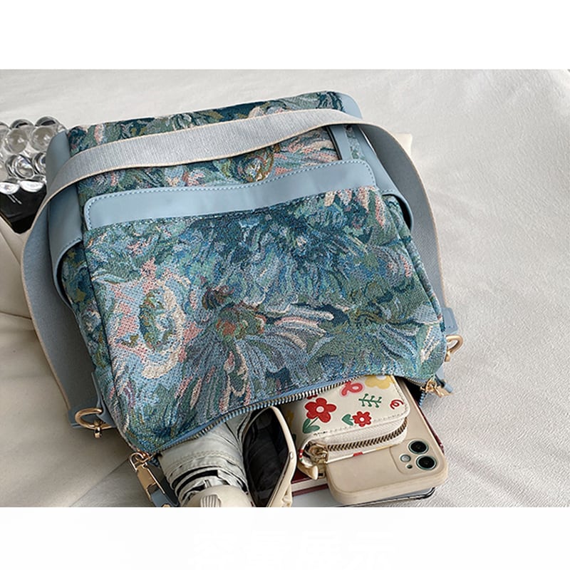 [NANA Series]★Bag★ Backpack Rucksack Floral pattern Cute Commuting Date Blue Easy to match