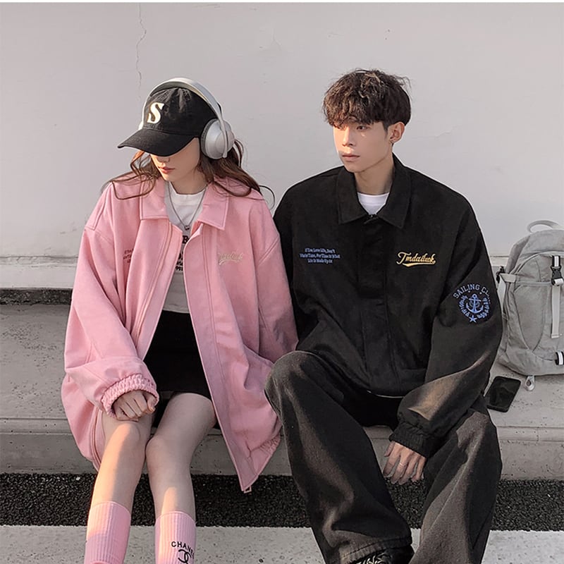 [NANSHI Series]★Jacket★ 3color Outerwear Casual Unisex Men's Suede Embroidery Black Brown Pink