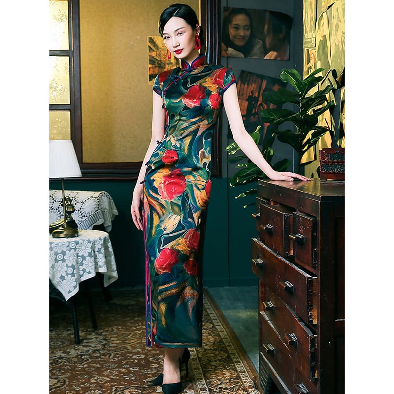 [MISS.F Series] ★Cheongsam Dress★ Silk Temperament Enhancement Chinese Style Dress Women's Party Wedding Floral Pattern