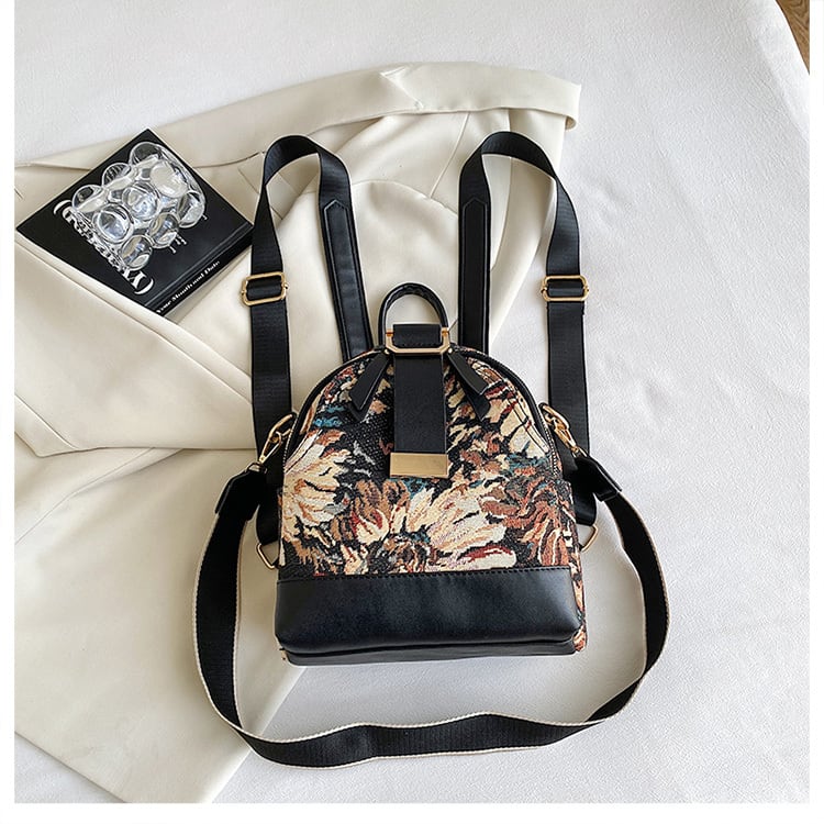 [NANA Series]★Bag★ 4color Rucksack Rucksack Floral Pattern Cute Commuting Blue Blue Black Black