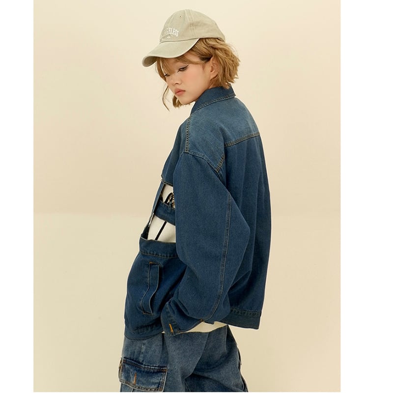 [PMFIVEE Series] ★Jacket★ Outer Denim Jeans Unisex Men's Distressed Stylish