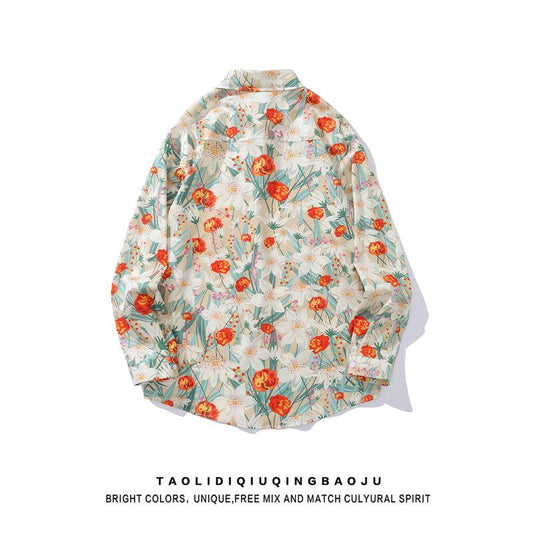 [MOISHE TIDE Series]★Shirt★ Tops, long sleeve shirt, floral pattern shirt, unisex, men's print, cute