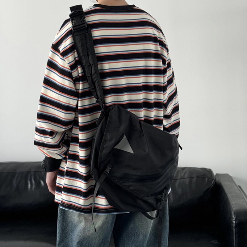 [V37 Series] ★Tops★ 2color sweatshirt unisex men's horizontal striped striped pattern black green easy to match