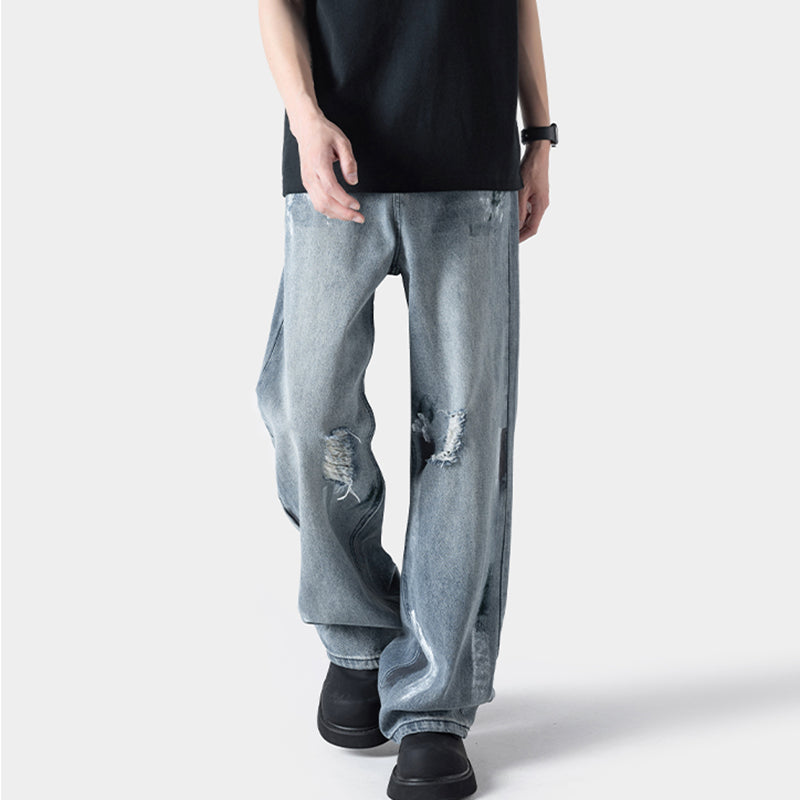 [BIGEMAN Series] ★Denim pants★ Trousers Bottoms Unisex Men's Distressed Stylish Blue