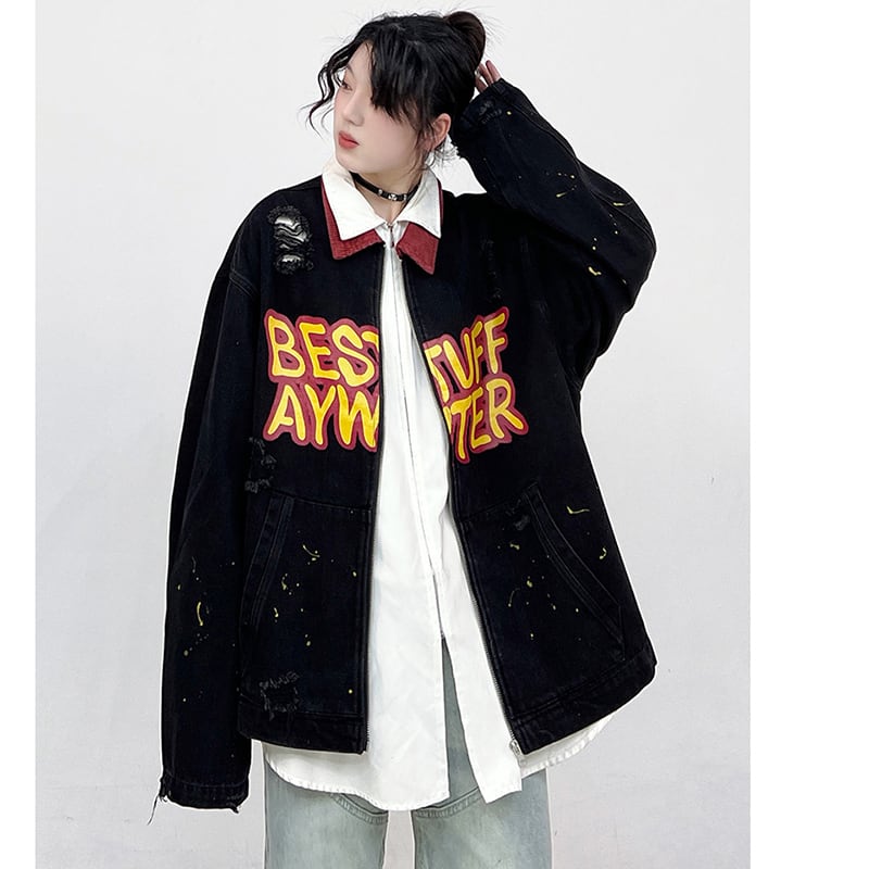 ✿New item! [UATONLINE Series] ★Jacket★ Denim jacket outerwear unisex men's color scheme switching fashionable